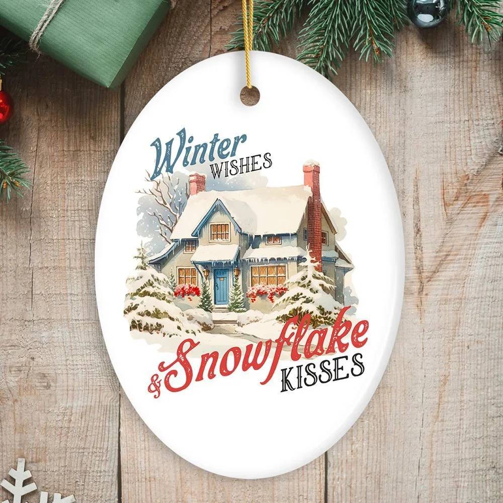 Winter Wishes and Snowflake Kisses Vintage Christmas Ornament